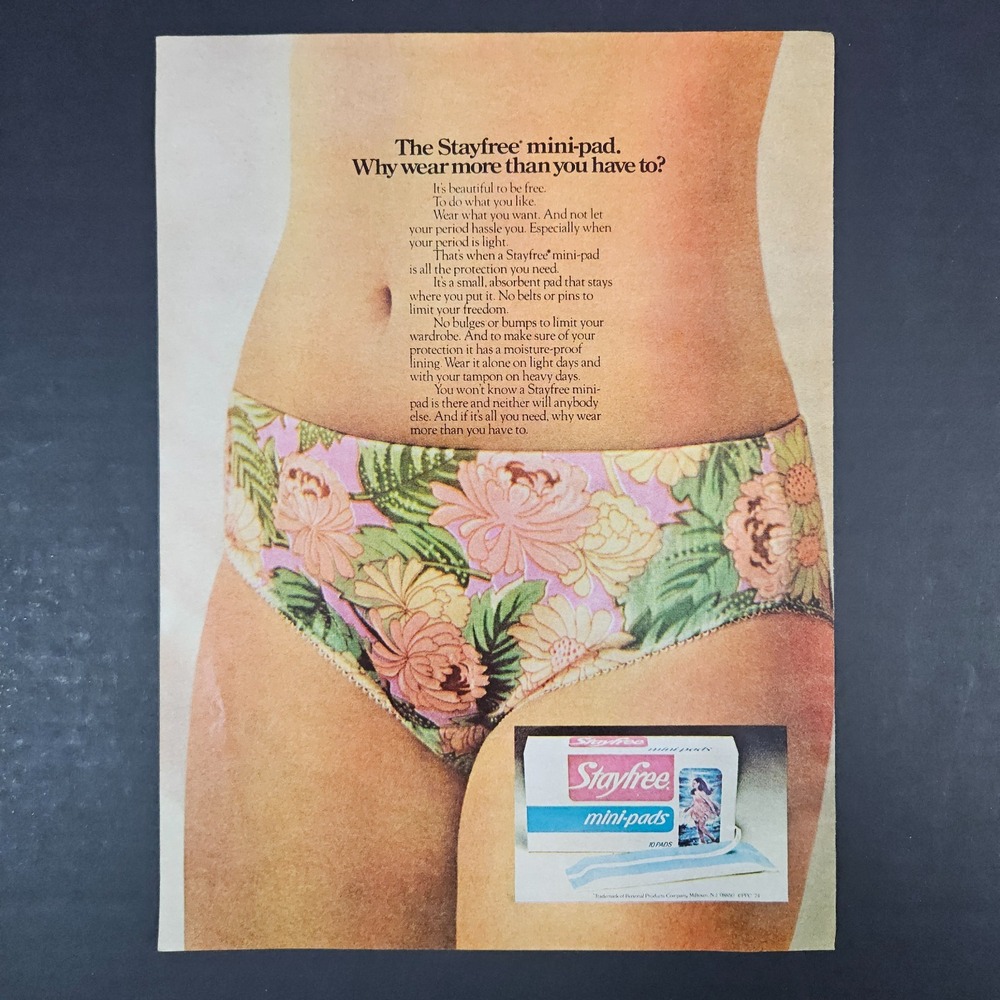 1974 Stayfree Mini-Pads Vintage Print Ad Floral Personal Products Milltown NJ